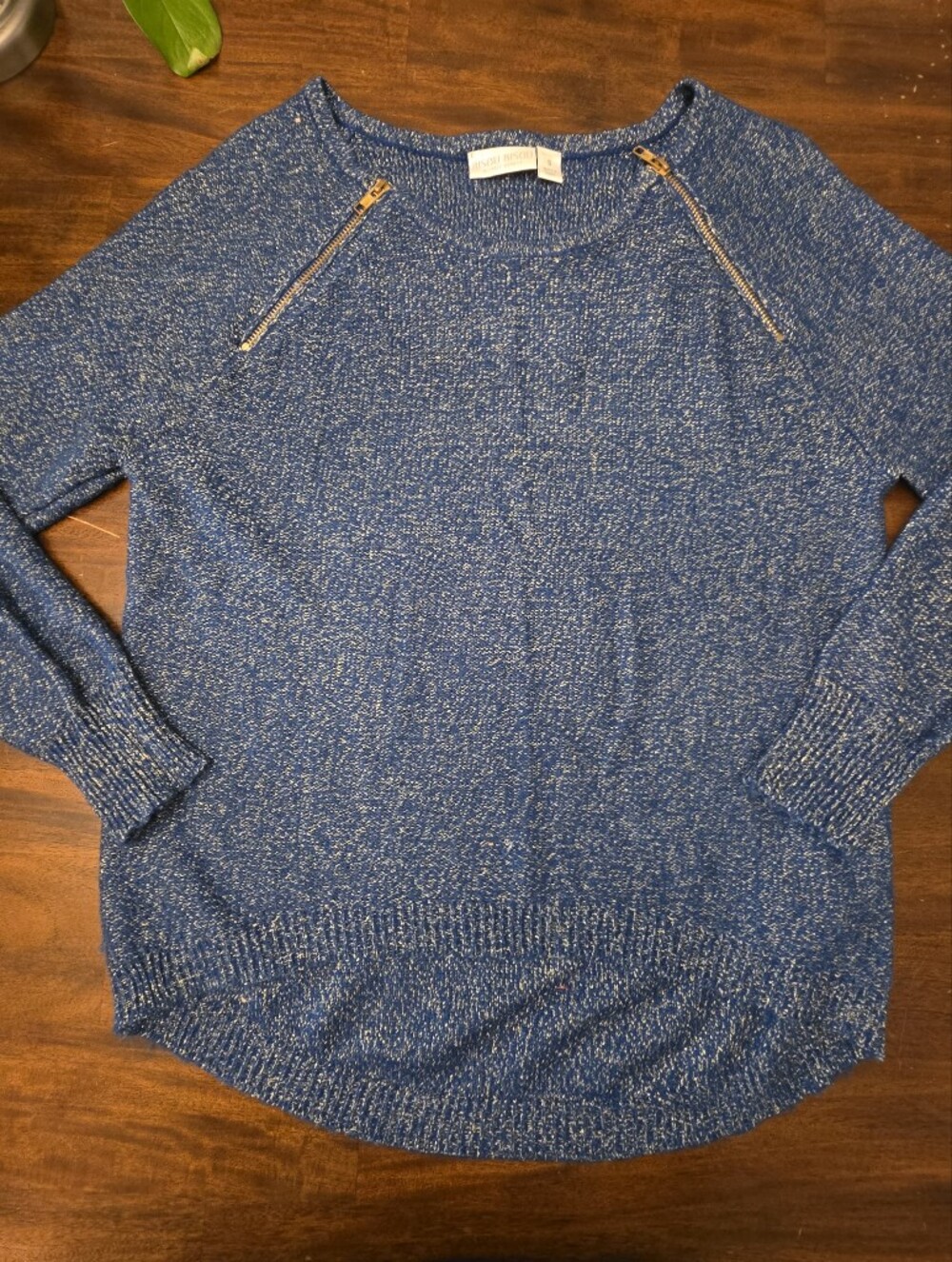 Bisou Bisou Michele Bohbot Blue & Gold Metallic Knit Zipper Sweater - Size S